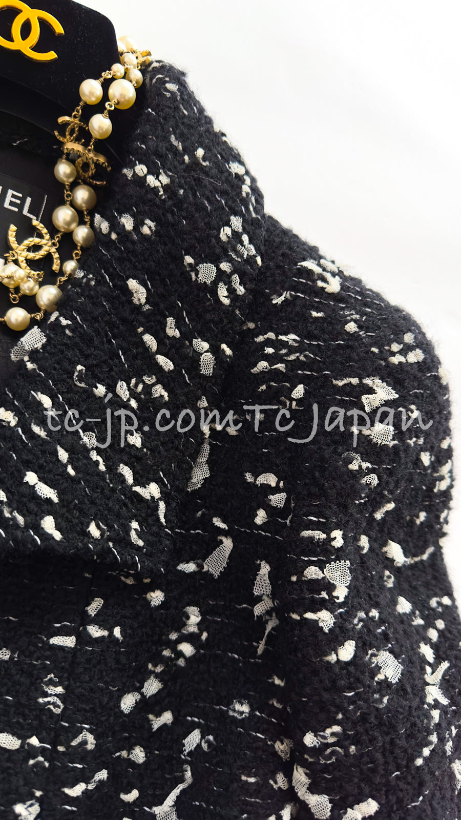 シャネル ジャケット CHANEL ブラック ホワイト ウール ツイード