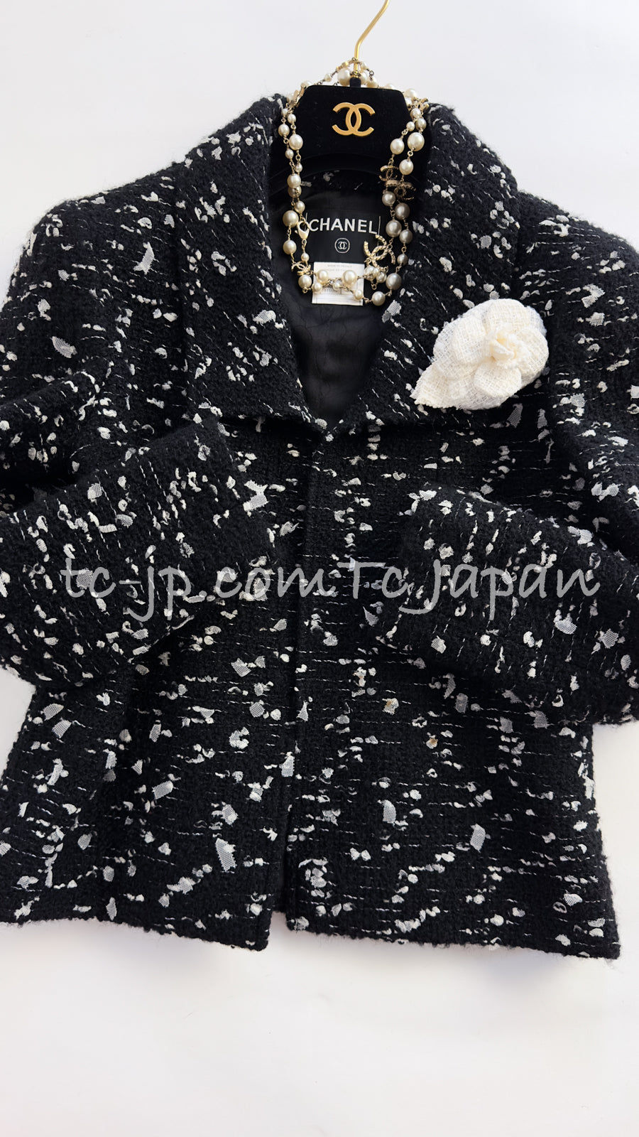 シャネル ジャケット CHANEL ブラック ホワイト ウール ツイード