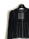 CHANEL 06PF Black Washed Velvet Silver Ribbon Trim Jacket 36 38 シャネル ブラック ベルベット リボン チェーン トリミング ジャケット 即発