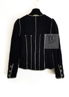 CHANEL 06PF Black Washed Velvet Silver Ribbon Trim Jacket 36 38 シャネル ブラック ベルベット リボン チェーン トリミング ジャケット 即発