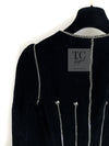 CHANEL 06PF Black Washed Velvet Silver Ribbon Trim Jacket 36 38 シャネル ブラック ベルベット リボン チェーン トリミング ジャケット 即発