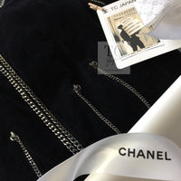 CHANEL 06PF Black Washed Velvet Silver Ribbon Trim Jacket 36 38 シャネル ブラック ベルベット リボン チェーン トリミング ジャケット 即発