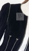 CHANEL 06PF Black Washed Velvet Silver Ribbon Trim Jacket 36 38 シャネル ブラック ベルベット リボン チェーン トリミング ジャケット 即発