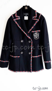 CHANEL 12PF Paris Bombay Black Wool Cashmere Blazer Jacket 34シャネル ブラック エンブレム ウール カシミヤ ブレザー ジャケット 即発