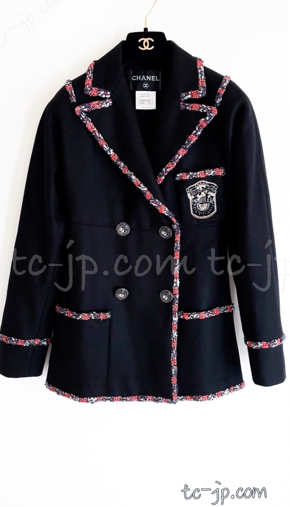 CHANEL 12PF Paris Bombay Black Wool Cashmere Blazer Jacket 34シャネル ブラック エンブレム ウール カシミヤ ブレザー ジャケット 即発