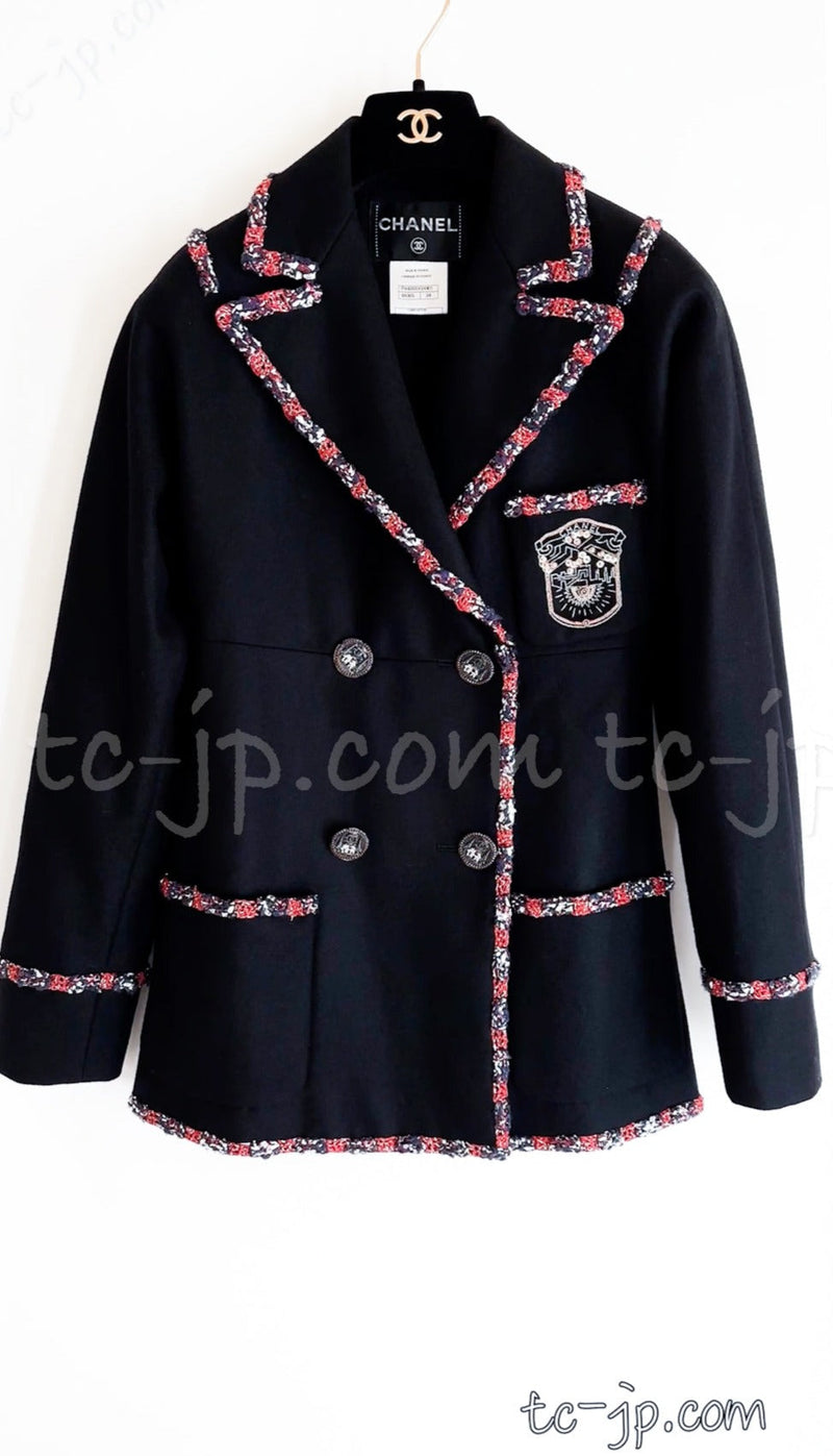 CHANEL 12PF Paris Bombay Black Wool Cashmere Blazer Jacket 34シャネル ブラック エンブレム ウール カシミヤ ブレザー ジャケット 即発