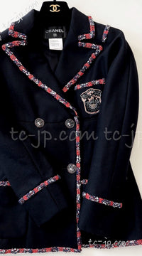 CHANEL 12PF Paris Bombay Black Wool Cashmere Blazer Jacket 34シャネル ブラック エンブレム ウール カシミヤ ブレザー ジャケット 即発