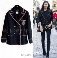 CHANEL 12PF Paris Bombay Black Wool Cashmere Blazer Jacket 34シャネル ブラック エンブレム ウール カシミヤ ブレザー ジャケット 即発
