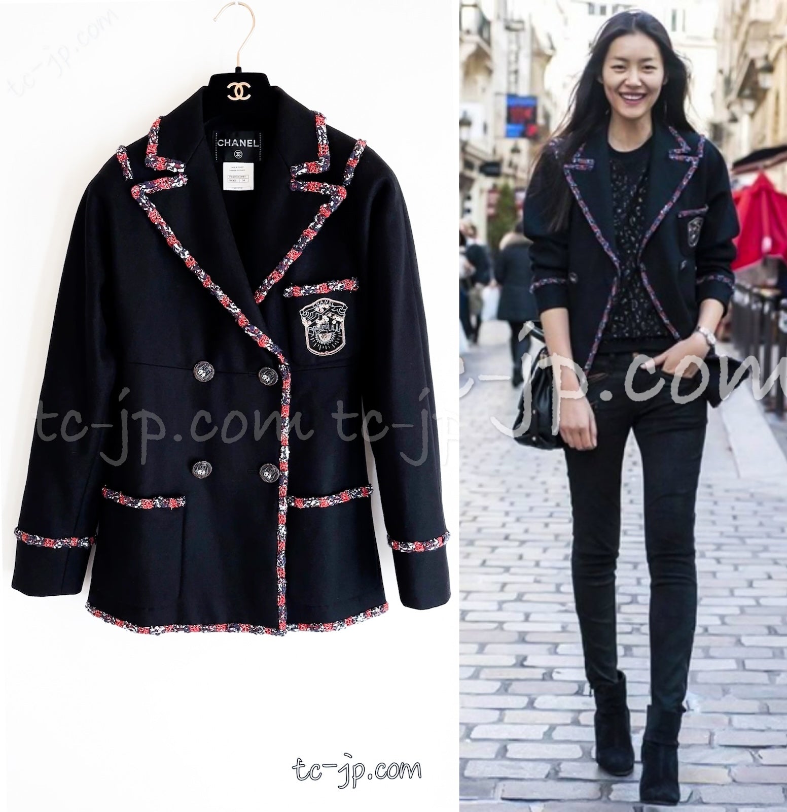 CHANEL 12PF Paris Bombay Black Wool Cashmere Blazer Jacket 34シャネル ブラック エンブレム ウール カシミヤ ブレザー ジャケット 即発