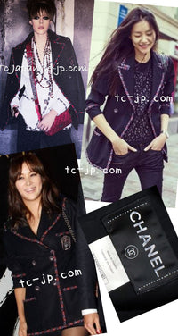 CHANEL 12PF Paris Bombay Black Wool Cashmere Blazer Jacket 34シャネル ブラック エンブレム ウール カシミヤ ブレザー ジャケット 即発