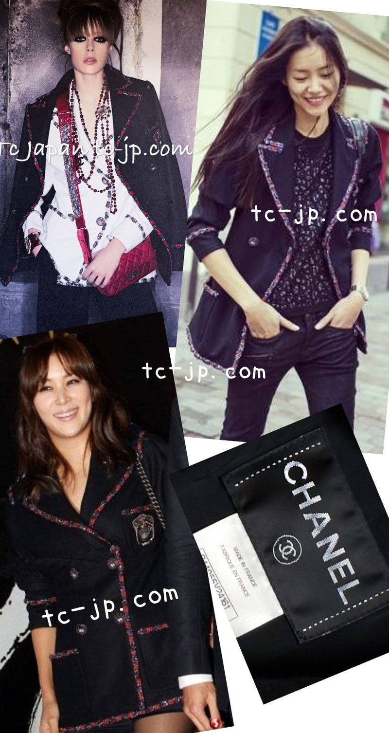 CHANEL 12PF Paris Bombay Black Wool Cashmere Blazer Jacket 34シャネル ブラック エンブレム ウール カシミヤ ブレザー ジャケット 即発
