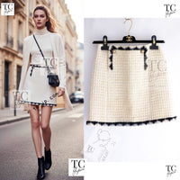 CHANEL 15PF Cream Black Wool Tweed Skirt 38 シャネル クリーム ブラック ウール ツイード スカート 即発