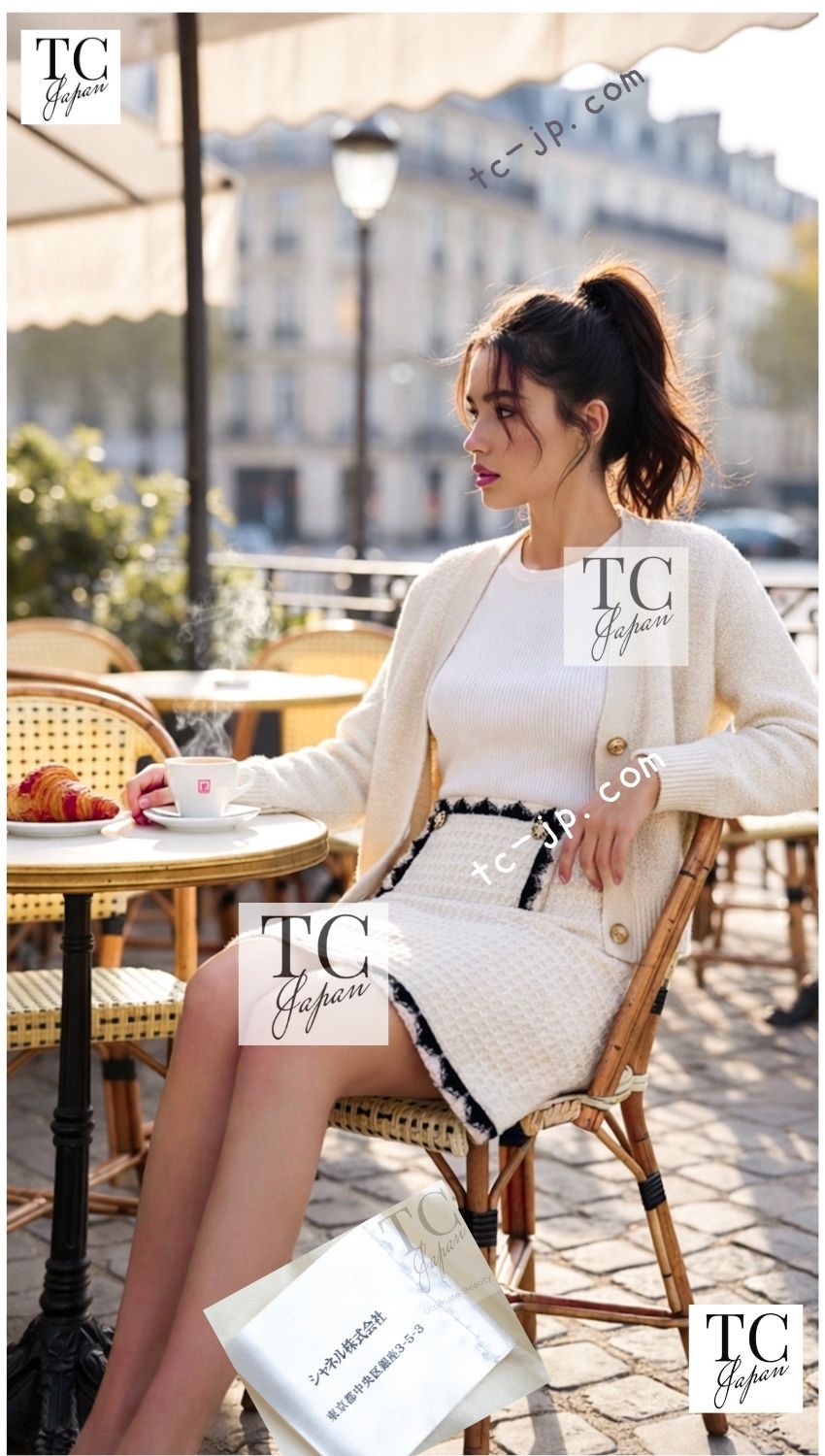 CHANEL 15PF Cream Black Wool Tweed Skirt 38 シャネル クリーム ブラック ウール ツイード スカート 即発