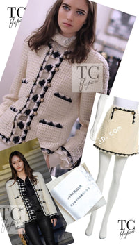 CHANEL 15PF Cream Black Wool Tweed Skirt 38 シャネル クリーム ブラック ウール ツイード スカート 即発