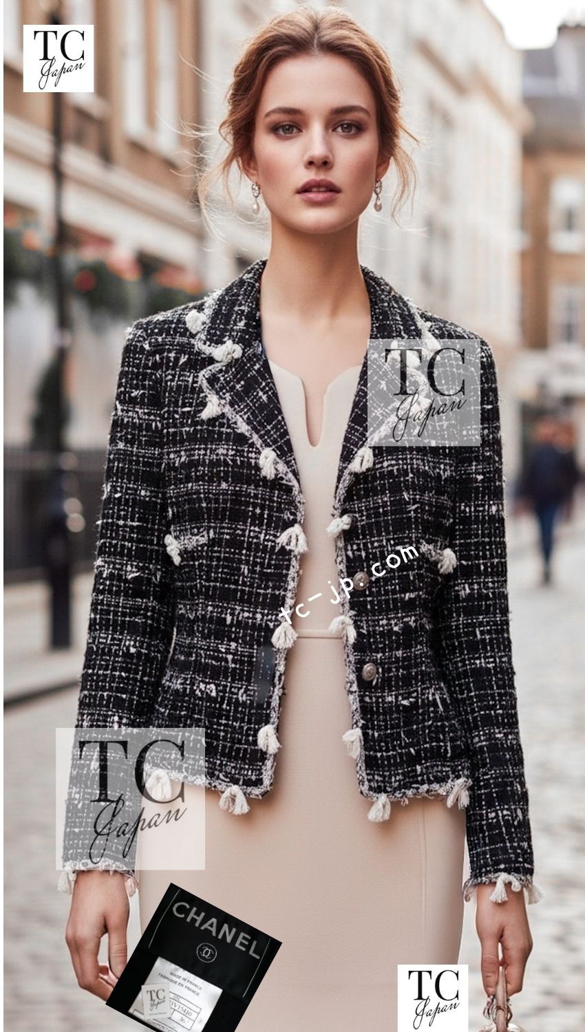CHANEL 05C Black Creme Fringe Trimmed Tweed Jacket 36 38 シャネル ブラック クリーム フリンジトリミング ツイード ジャケット 即発