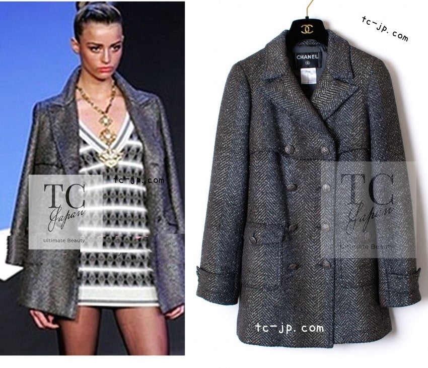 シャネル ジャケット コート CHANEL 07PF グレー シルバー ダブル