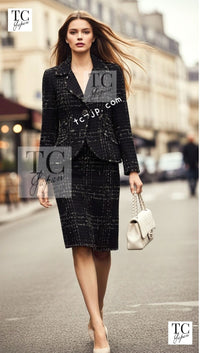 CHANEL Jacket 08C Black Beaded Chain Cotton Wool Tweed 42 シャネル ジャケット CHANEL ブラック ビーズ チェーン コットン ウール ツイード