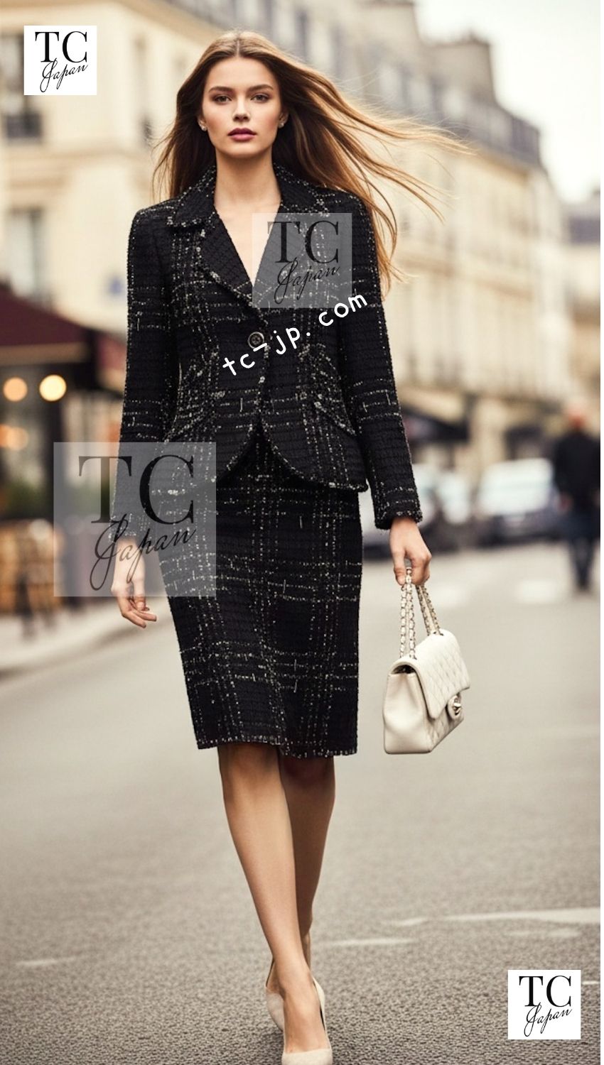 CHANEL Jacket 08C Black Beaded Chain Cotton Wool Tweed 42 シャネル ジャケット CHANEL ブラック ビーズ チェーン コットン ウール ツイード