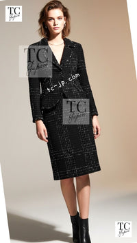 CHANEL Jacket 08C Black Beaded Chain Cotton Wool Tweed 42 シャネル ジャケット CHANEL ブラック ビーズ チェーン コットン ウール ツイード