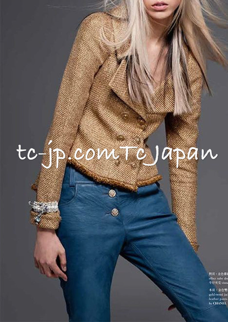 CHANEL 13C Gold Metallic Fringe Double Jacket 34 シャネル ゴールド メタリック ダブル ジャケット 即発