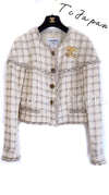 CHANEL 11A Ivory Creme Chain Braid Trimming Collarless Tweed Jacket 40 シャネル アイボリー クリーム チェーン ブレイド トリム ノーカラー ツイード ジャケット 即発