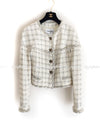 CHANEL 11A Ivory Creme Chain Braid Trimming Collarless Tweed Jacket 40 シャネル アイボリー クリーム チェーン ブレイド トリム ノーカラー ツイード ジャケット 即発