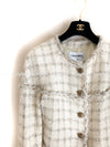 CHANEL 11A Ivory Creme Chain Braid Trimming Collarless Tweed Jacket 40 シャネル アイボリー クリーム チェーン ブレイド トリム ノーカラー ツイード ジャケット 即発