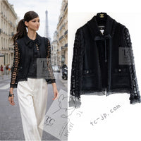 CHANEL 09C Black Jewel Embellished Mesh Lesage Tweed Cardigan Jacket 34 シャネル ブラック ジュエリー ビーズ メッシュレース カーディガン ジャケット 即発