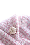 CHANEL 09C Pink Wool Silk Alpaca Standing Collar Camellia Buttons Jacket 38 シャネル ピンク ウール アルパカ シルク スタンドカラー カメリアボタン ジャケット 即発