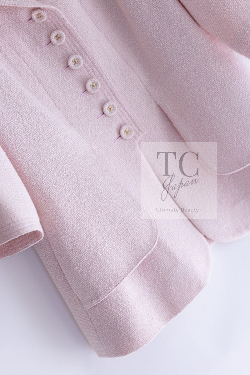CHANEL 07S Pale Pink CC Button Silk Wool Jacket 40 シャネル 淡い ピンク CC ボタン シルク ウール ジャケット 即発