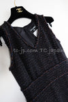 CHANEL 07PF Black Blue Metallic Braid Trim Wool Cashmere Tweed Dress 36 シャネル ブラック ブルー メタリック ブレイドトリム ウール カシミア ツイード ワンピース 即発