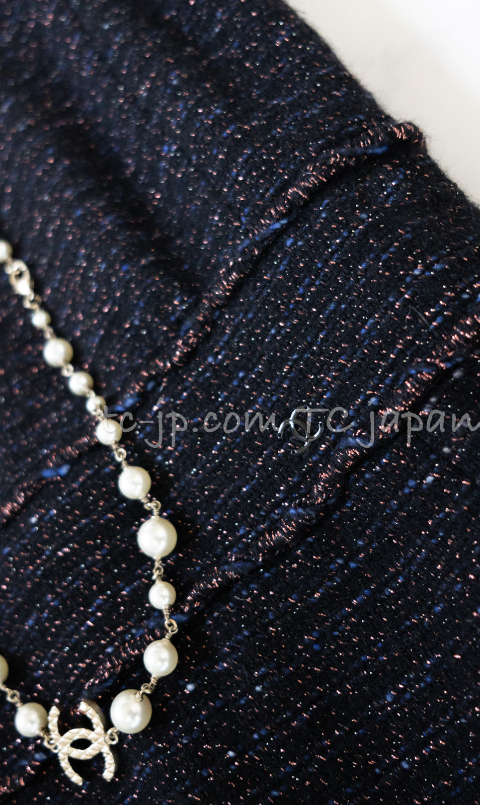 CHANEL 07PF Black Blue Metallic Braid Trim Wool Cashmere Tweed Dress 36 シャネル ブラック ブルー メタリック ブレイドトリム ウール カシミア ツイード ワンピース 即発