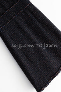 CHANEL 07PF Black Blue Metallic Braid Trim Wool Cashmere Tweed Dress 36 シャネル ブラック ブルー メタリック ブレイドトリム ウール カシミア ツイード ワンピース 即発