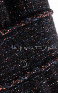 CHANEL 07PF Black Blue Metallic Braid Trim Wool Cashmere Tweed Dress 36 シャネル ブラック ブルー メタリック ブレイドトリム ウール カシミア ツイード ワンピース 即発
