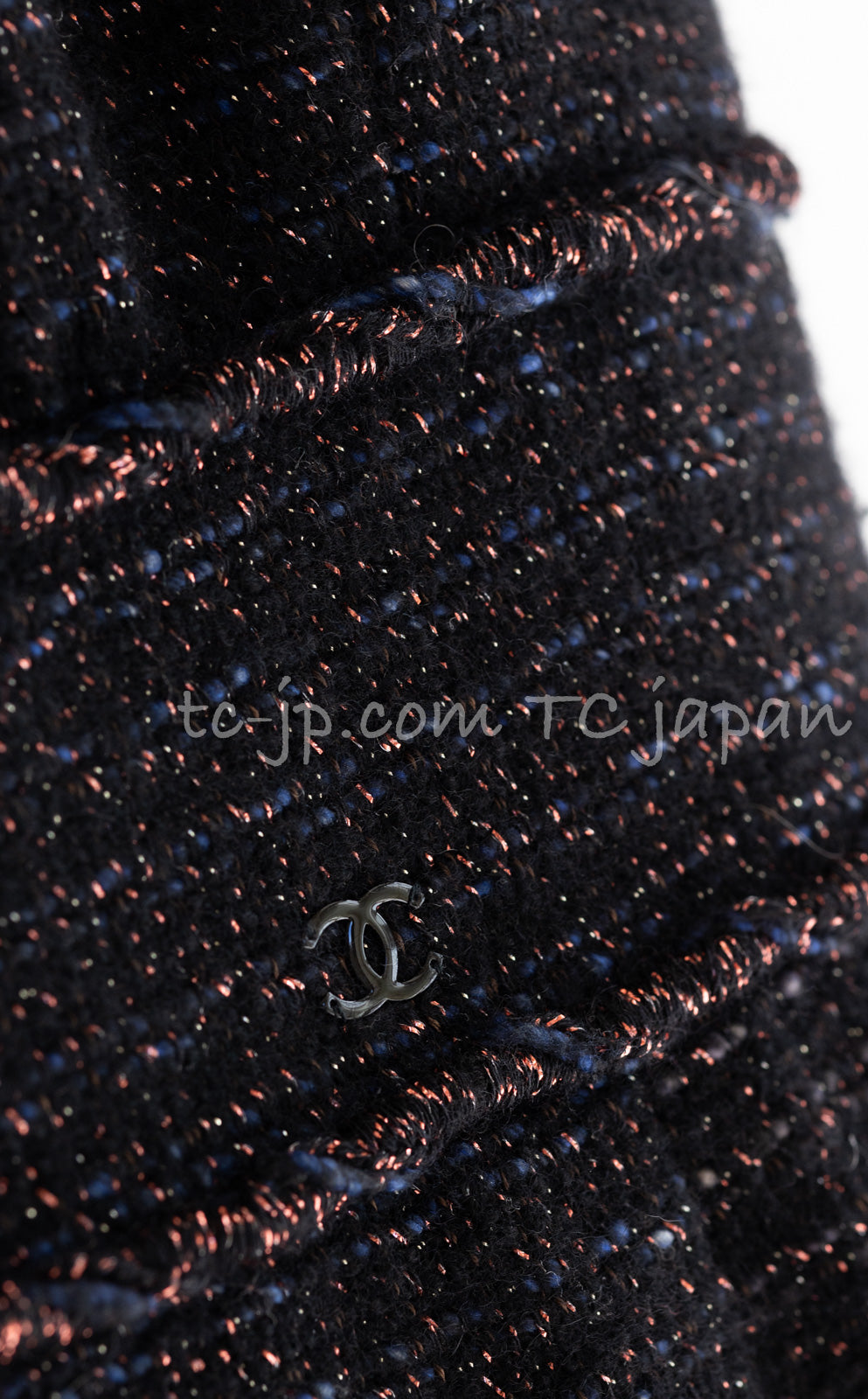 CHANEL 07PF Black Blue Metallic Braid Trim Wool Cashmere Tweed Dress 36 シャネル ブラック ブルー メタリック ブレイドトリム ウール カシミア ツイード ワンピース 即発