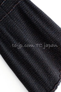 CHANEL 07PF Black Blue Metallic Braid Trim Wool Cashmere Tweed Dress 36 シャネル ブラック ブルー メタリック ブレイドトリム ウール カシミア ツイード ワンピース 即発