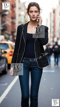 CHANEL 06S Black Metallic Chain Trim Tweed Jacket 38 シャネル ブラック メタリック チェーン トリム ツイード ジャケット 即発