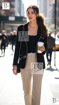 CHANEL 06S Black Metallic Chain Trim Tweed Jacket 38 シャネル ブラック メタリック チェーン トリム ツイード ジャケット 即発