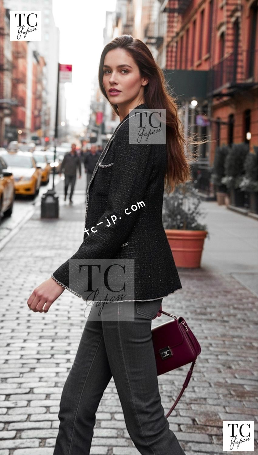 CHANEL 06S Black Metallic Chain Trim Tweed Jacket 38 シャネル ブラック メタリック チェーン トリム ツイード ジャケット 即発