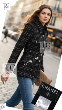 CHANEL 08C Black Silver Gold Checked Tweed Jacket 38 シャネル ブラック シルバー ゴールド チェック柄 ツイード ジャケット 即発