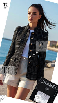 CHANEL 08C Black Silver Gold Checked Tweed Jacket 38 シャネル ブラック シルバー ゴールド チェック柄 ツイード ジャケット 即発