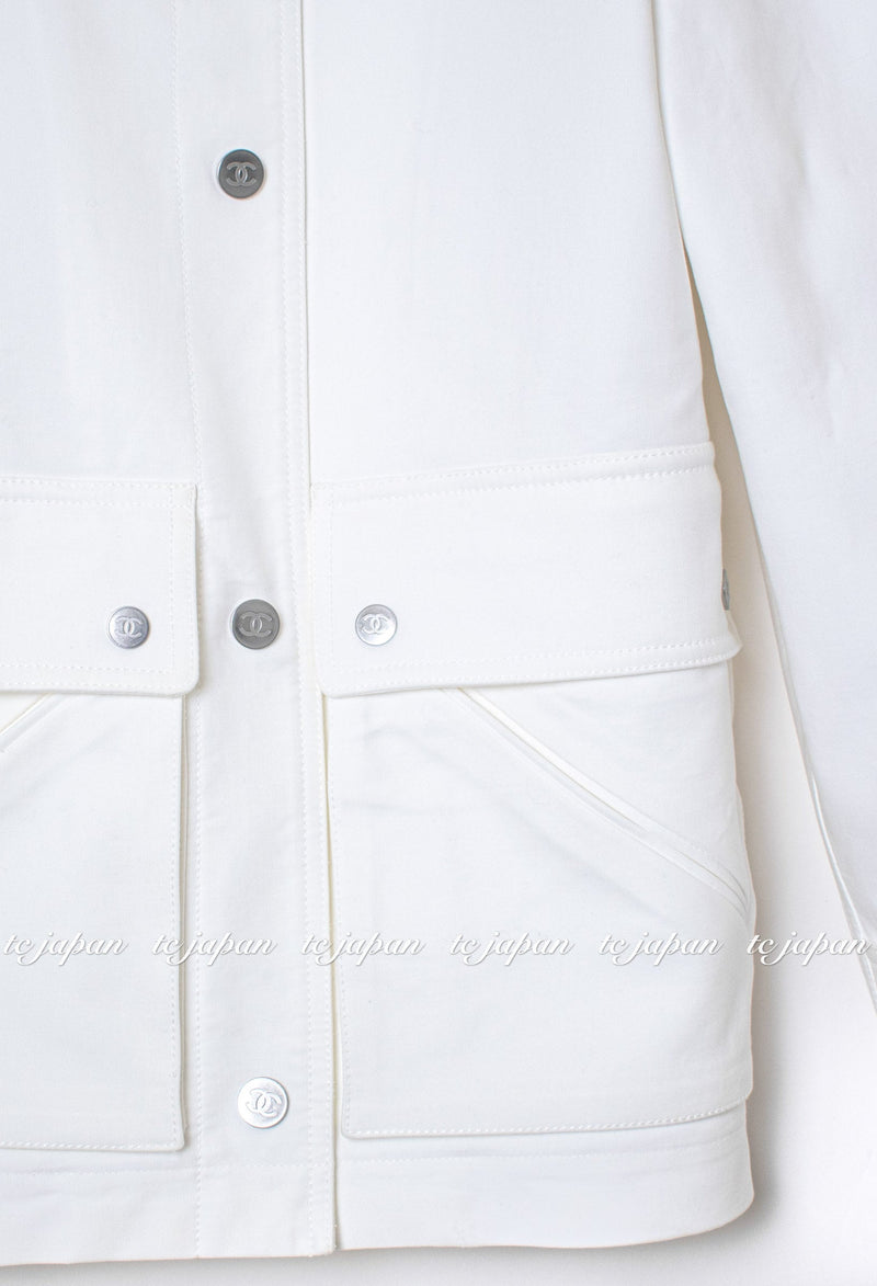 CHANEL 13S White Cotton Jacket Coat 38 40 42 シャネル ホワイト コットン ジャケット コート 即発