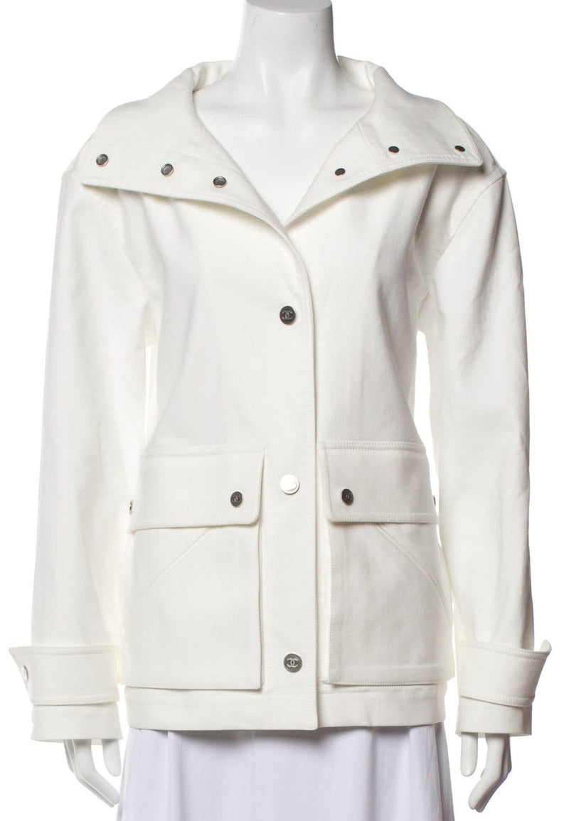 CHANEL 13S White Cotton Jacket Coat 38 40 42 シャネル ホワイト コットン ジャケット コート 即発