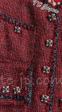 CHANEL 11A Red Black Metallic Fantasy Tweed Jacket 38 40 シャネル レッド ブラック メタリック ファンタジー ツイード ジャケット 即発