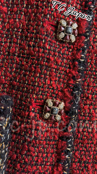 CHANEL 11A Red Black Metallic Fantasy Tweed Jacket 38 40 シャネル レッド ブラック メタリック ファンタジー ツイード ジャケット 即発
