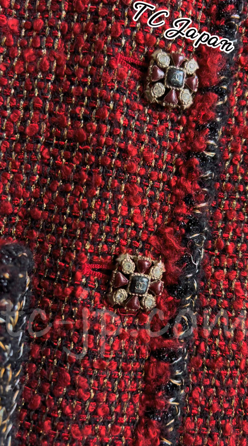 CHANEL 11A Red Black Metallic Fantasy Tweed Jacket 38 40 シャネル レッド ブラック メタリック ファンタジー ツイード ジャケット 即発