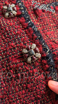 CHANEL 11A Red Black Metallic Fantasy Tweed Jacket 38 40 シャネル レッド ブラック メタリック ファンタジー ツイード ジャケット 即発