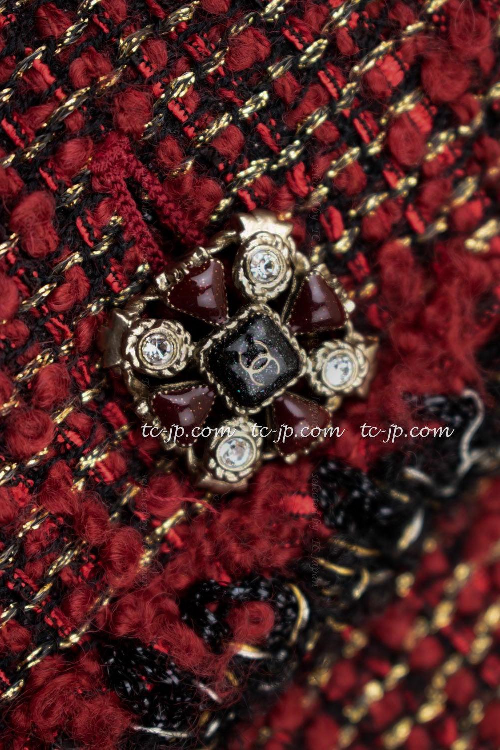 CHANEL 11A Red Black Metallic Fantasy Tweed Jacket 38 40 シャネル レッド ブラック メタリック ファンタジー ツイード ジャケット 即発