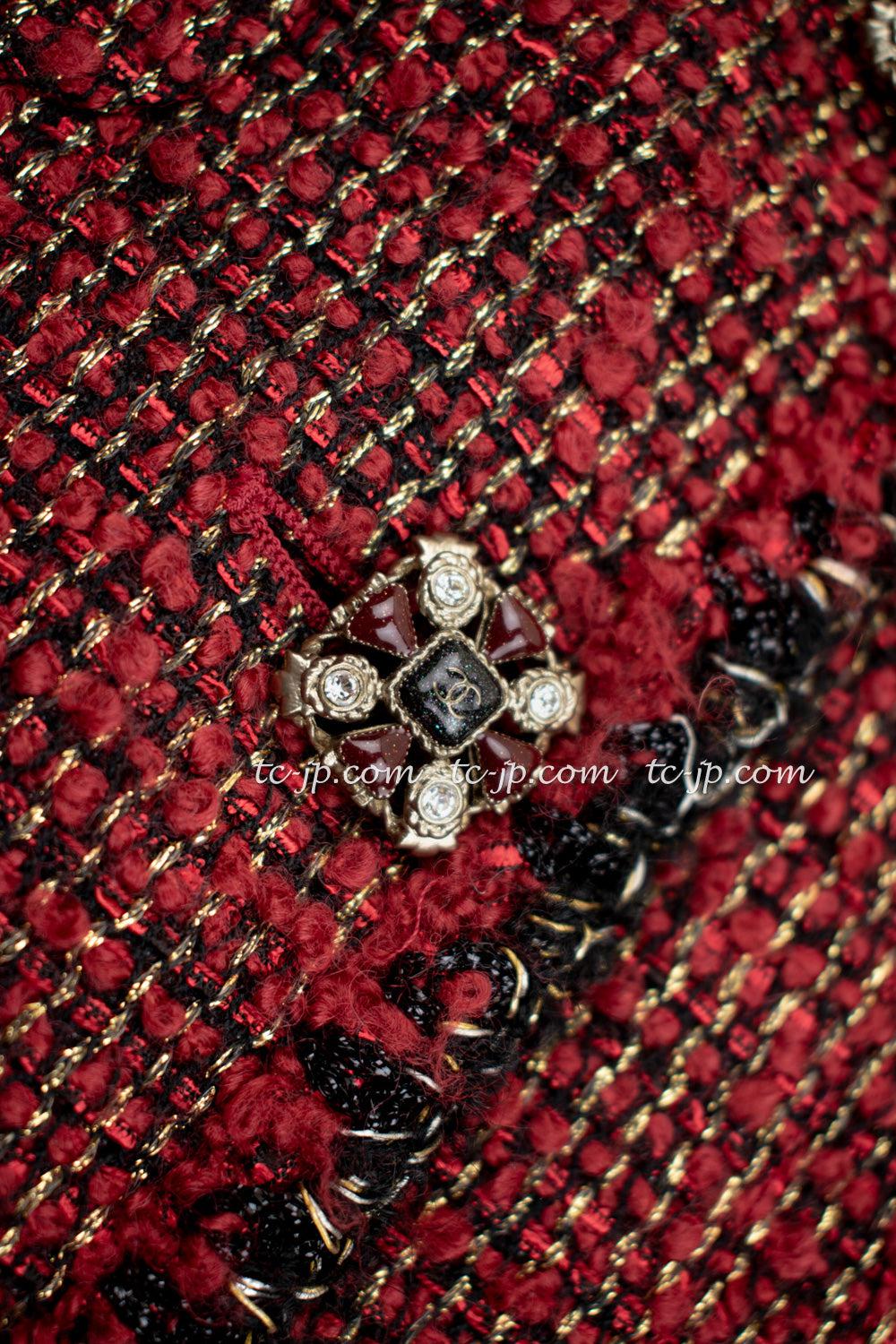 CHANEL 11A Red Black Metallic Fantasy Tweed Jacket 38 40 シャネル レッド ブラック メタリック ファンタジー ツイード ジャケット 即発