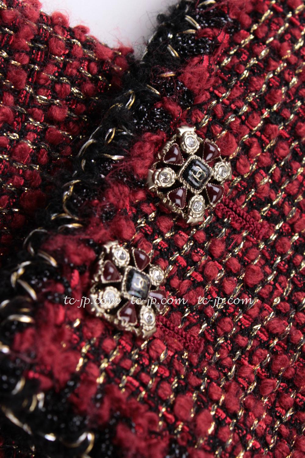 CHANEL 11A Red Black Metallic Fantasy Tweed Jacket 38 40 シャネル レッド ブラック メタリック ファンタジー ツイード ジャケット 即発